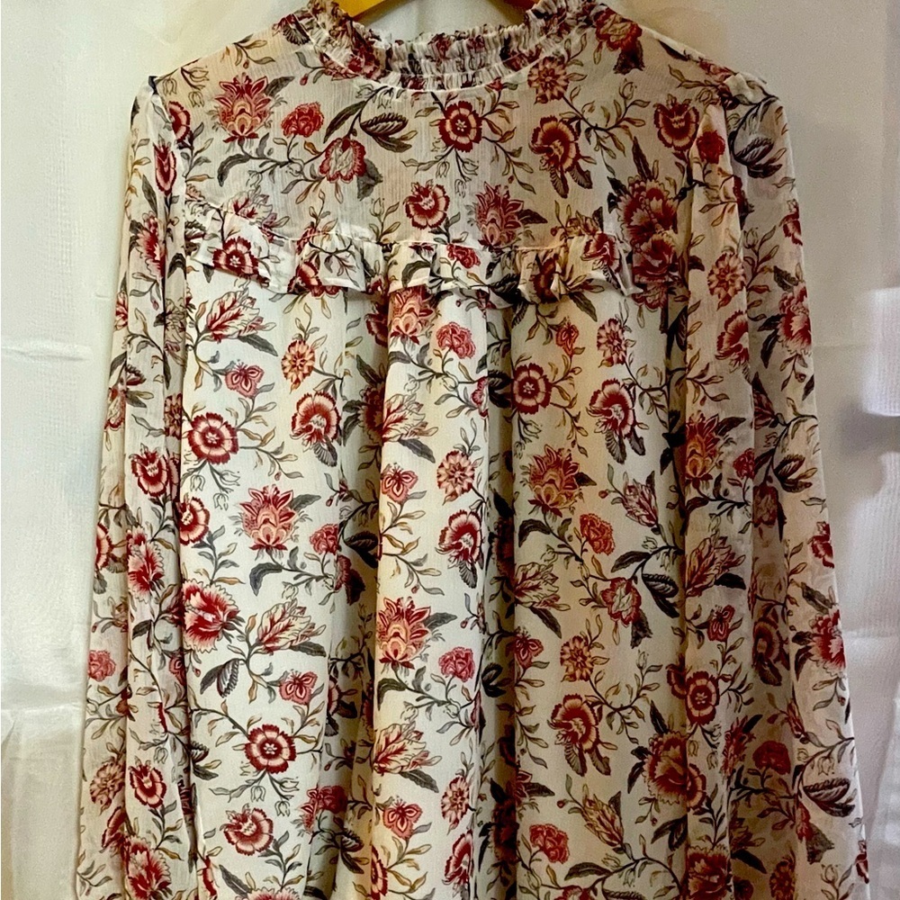 LOFT Floral Print Bodysuit - Red and Cream